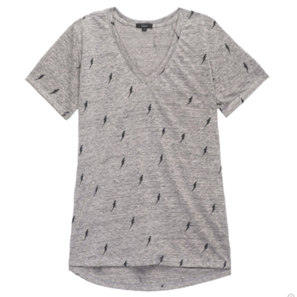 Rails Cara Gray Linen Blend Lightning Bolt V Neck… - image 2